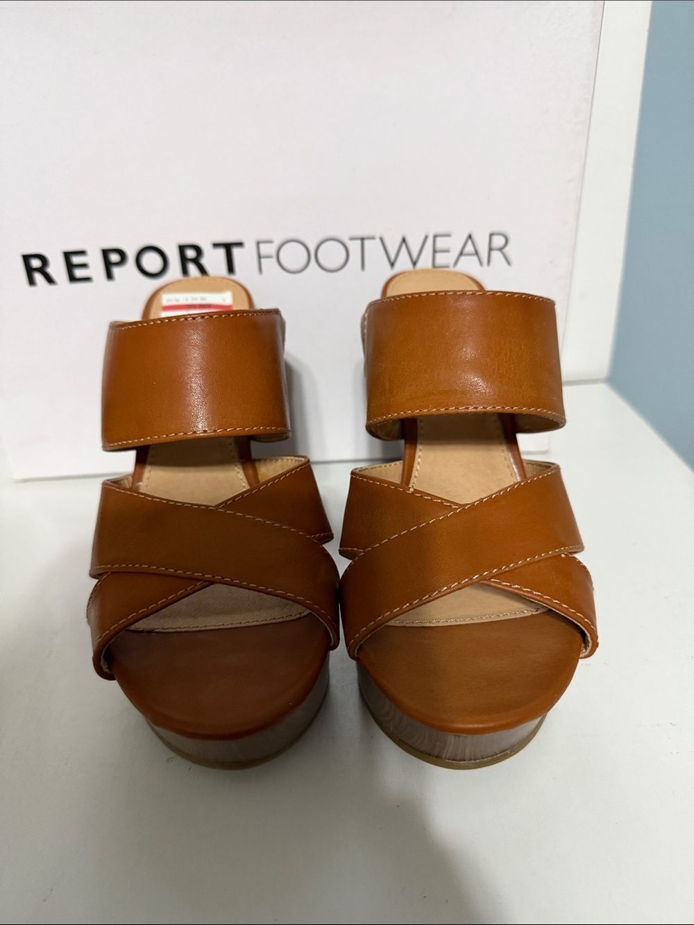Women's Cognac Leather Wedge Sandals